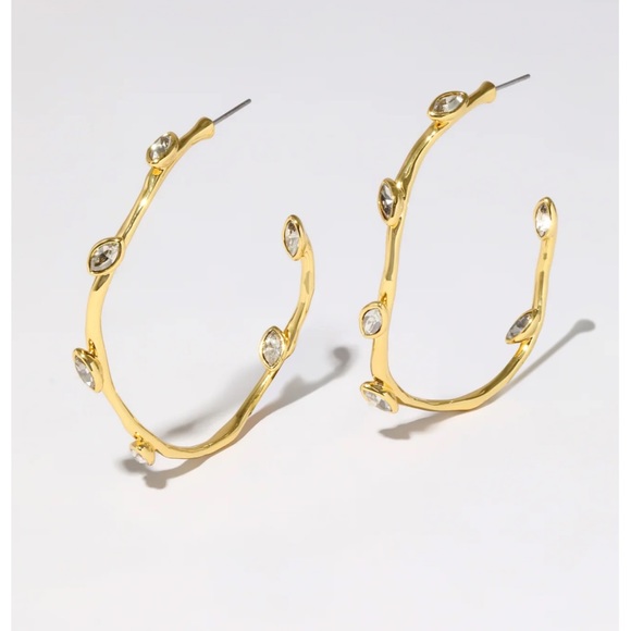 ALEXIS BITTAR Gold Navette Crystal Hoop Earrings - Picture 3 of 9